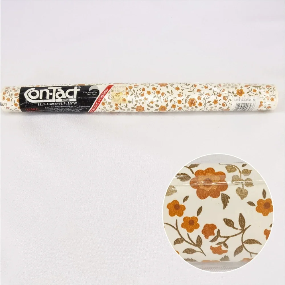 Vintage 80s 1983 Con-Tact‎ Shelf Liner Orange Blossom Floral 3yd x 18in